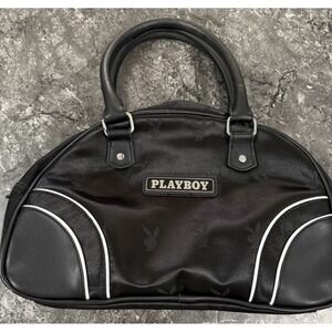 PLAYBOY SPENCERS EXCLUSIVE Bunny Logo Black Bowler Satchel Bag Key Chain EUC